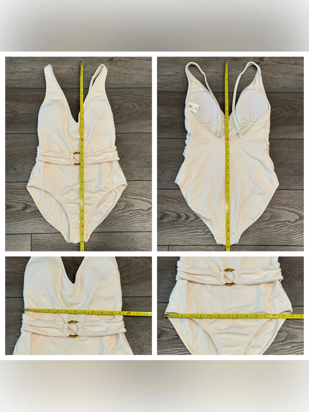 Shade & Shore Cream Crepe Belted V-Neck One Piece Swimsuit Size S (4-6)